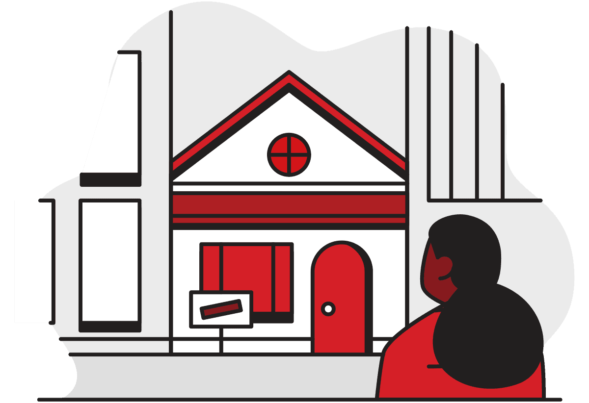 Illustration of a woman staring at a house